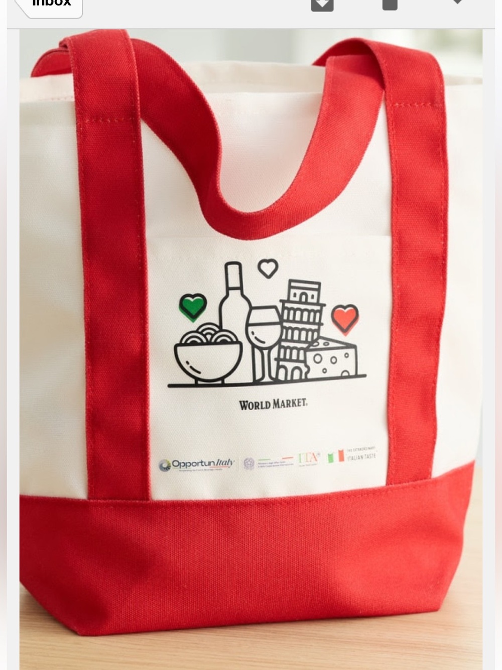 Italian Foodie Tote Canvas Tote Bag World Market NWT